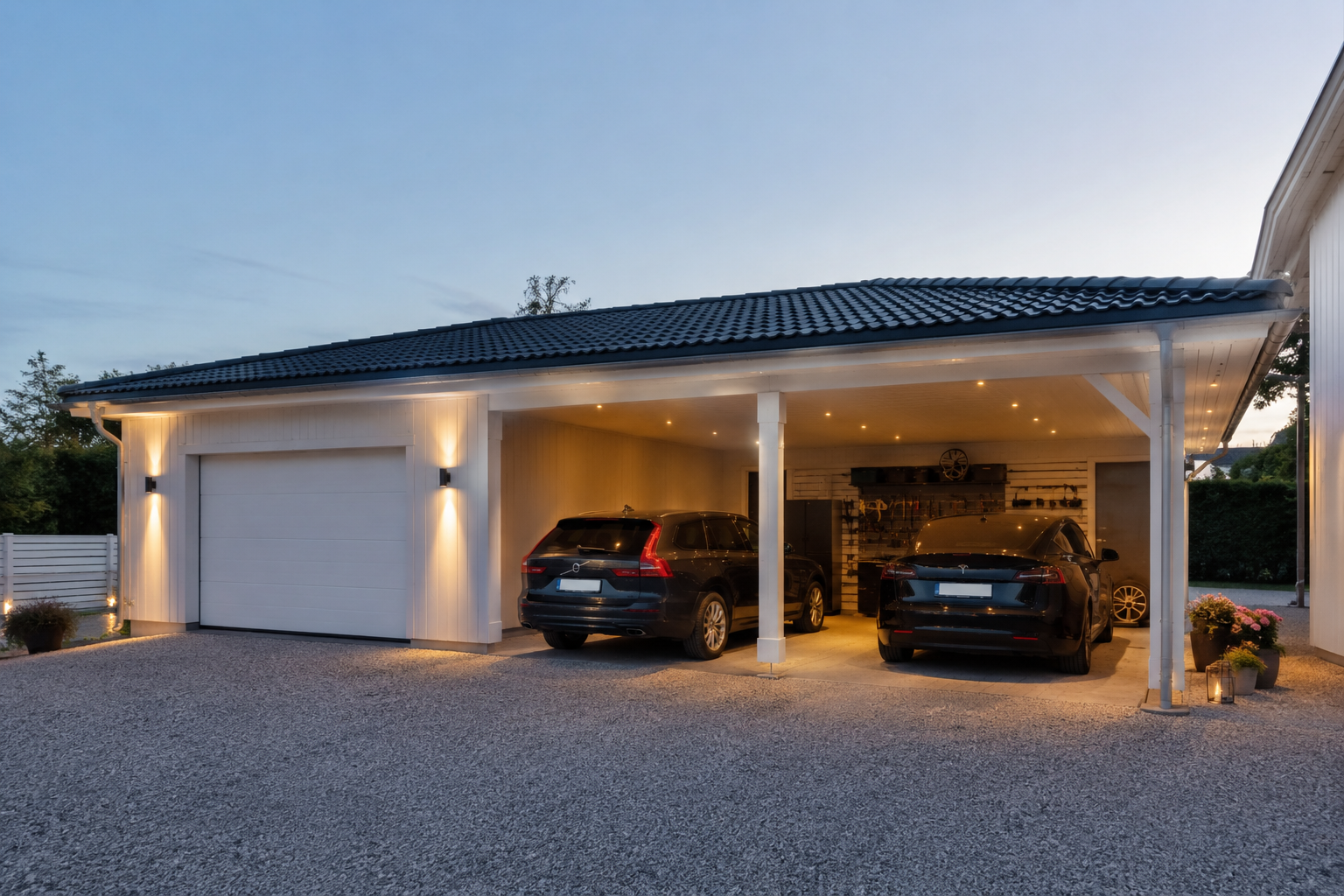 stor carport med varmgarage